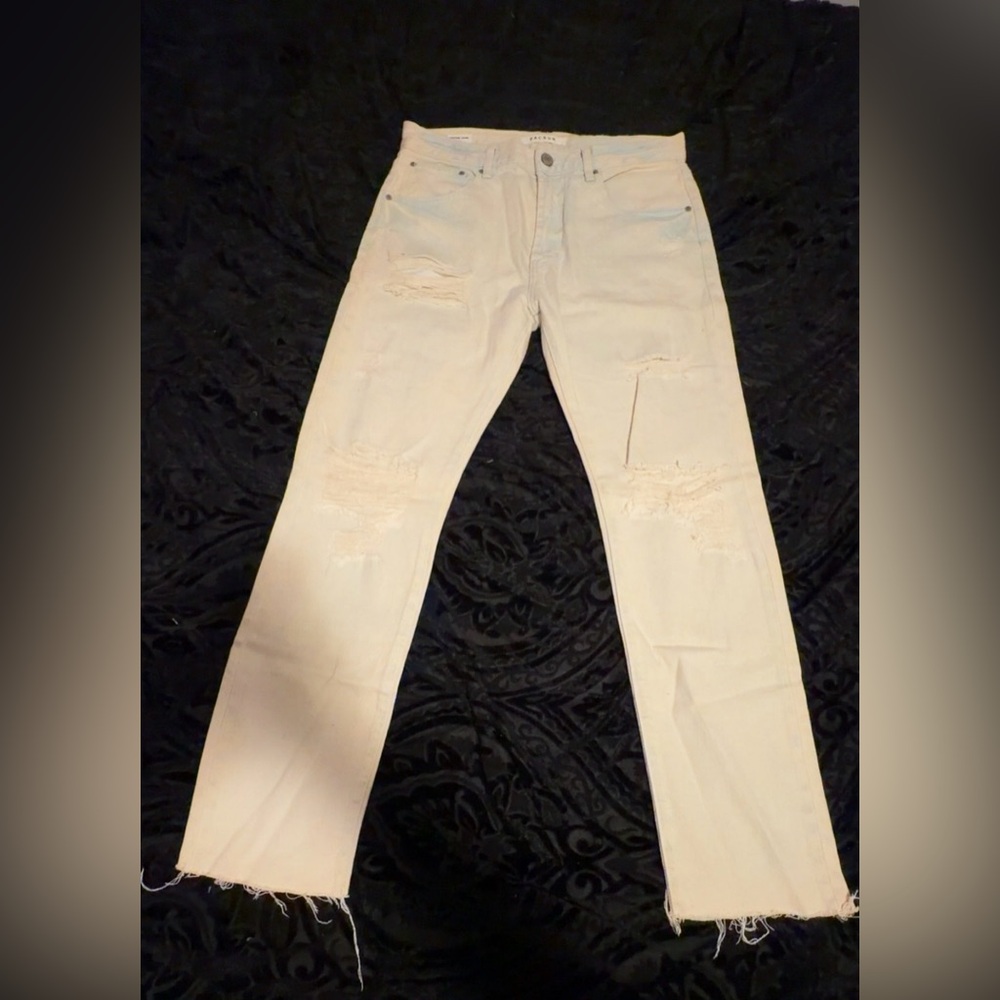 PacSun Men's Distressed Cream Jeans Sz 31 PREOWNED